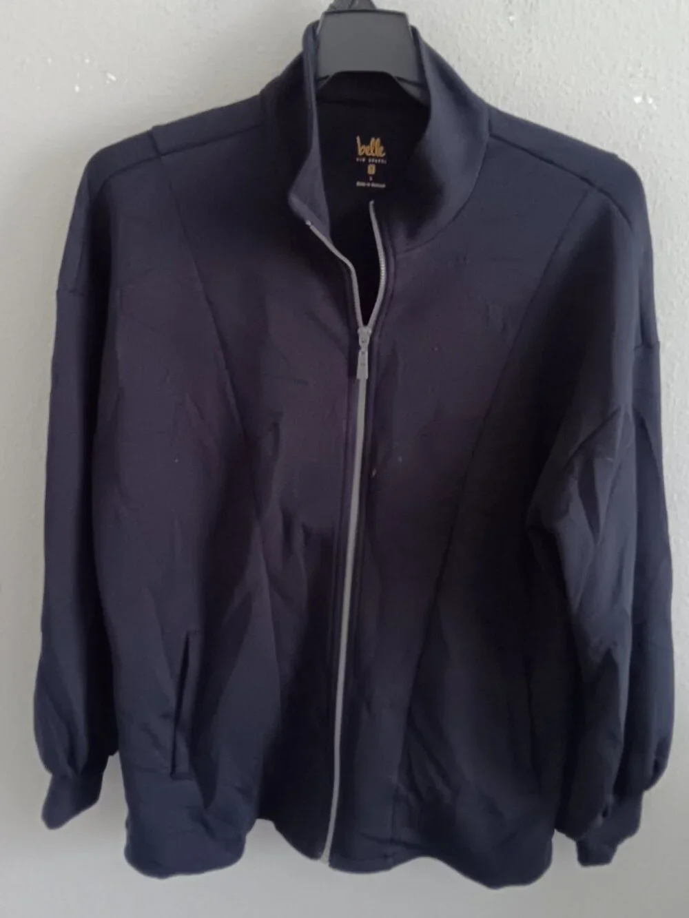 Belle by Kim Gravel ScubaLuxe Blouson Sleeve Zip-Up Jacket, Blk Sz  a698209